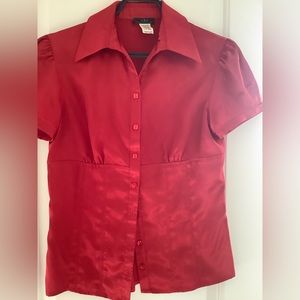 VEX vintage red satin corset style blouse Size S.  EUC